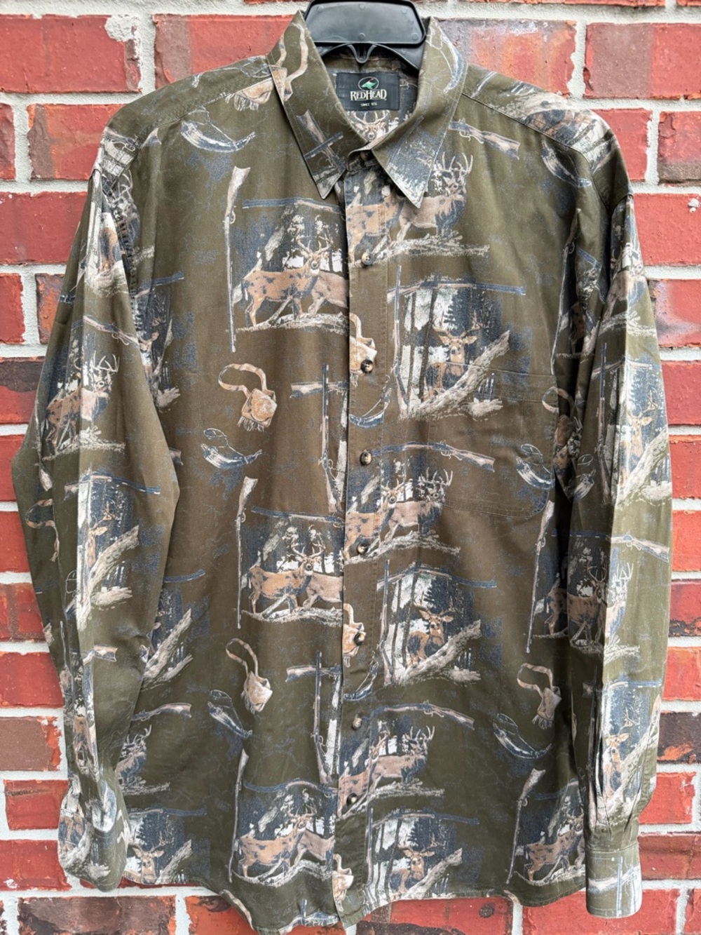 RedHead Men’s 2XLT Olive & Tan Long Sleeve Button Down Deer Camo Shirt F6